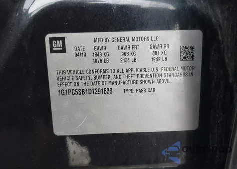 2013 Chevrolet Cruze 1Lt Auto из США, поврежденный, VIN 1G1PC5SB1D7291633